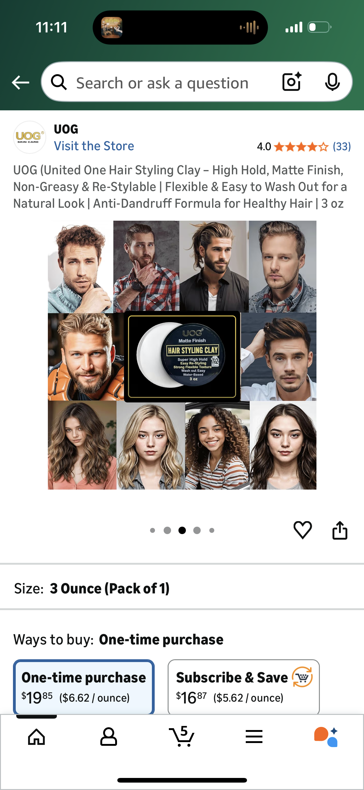 UOG (United One Hair Styling Clay – High Hold, Matte Finish, Non-Greasy & Re-Stylable | Flexible & Easy to Wash Out for a Natural Look | Anti-Dandruff Formula for Healthy Hair | 3 oz