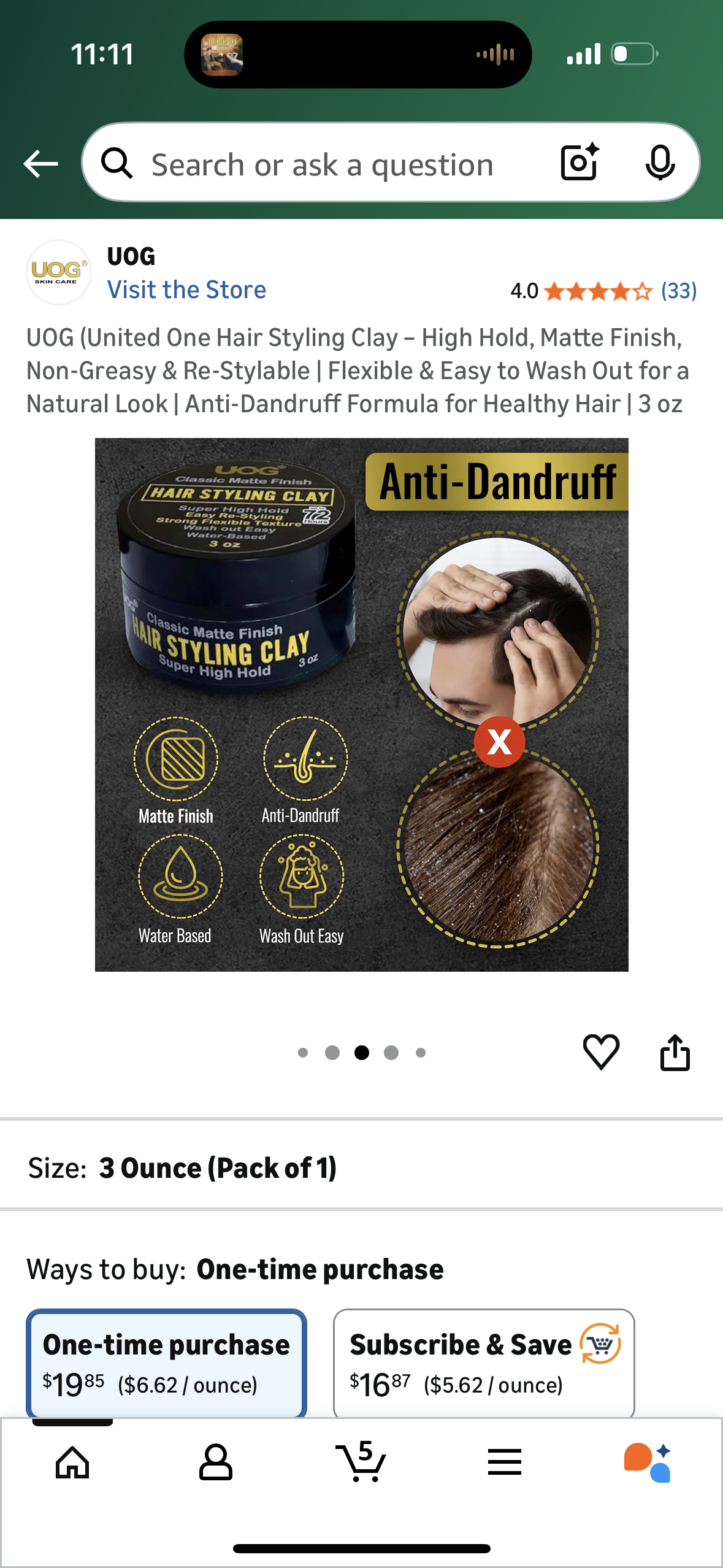 UOG (United One Hair Styling Clay – High Hold, Matte Finish, Non-Greasy & Re-Stylable | Flexible & Easy to Wash Out for a Natural Look | Anti-Dandruff Formula for Healthy Hair | 3 oz