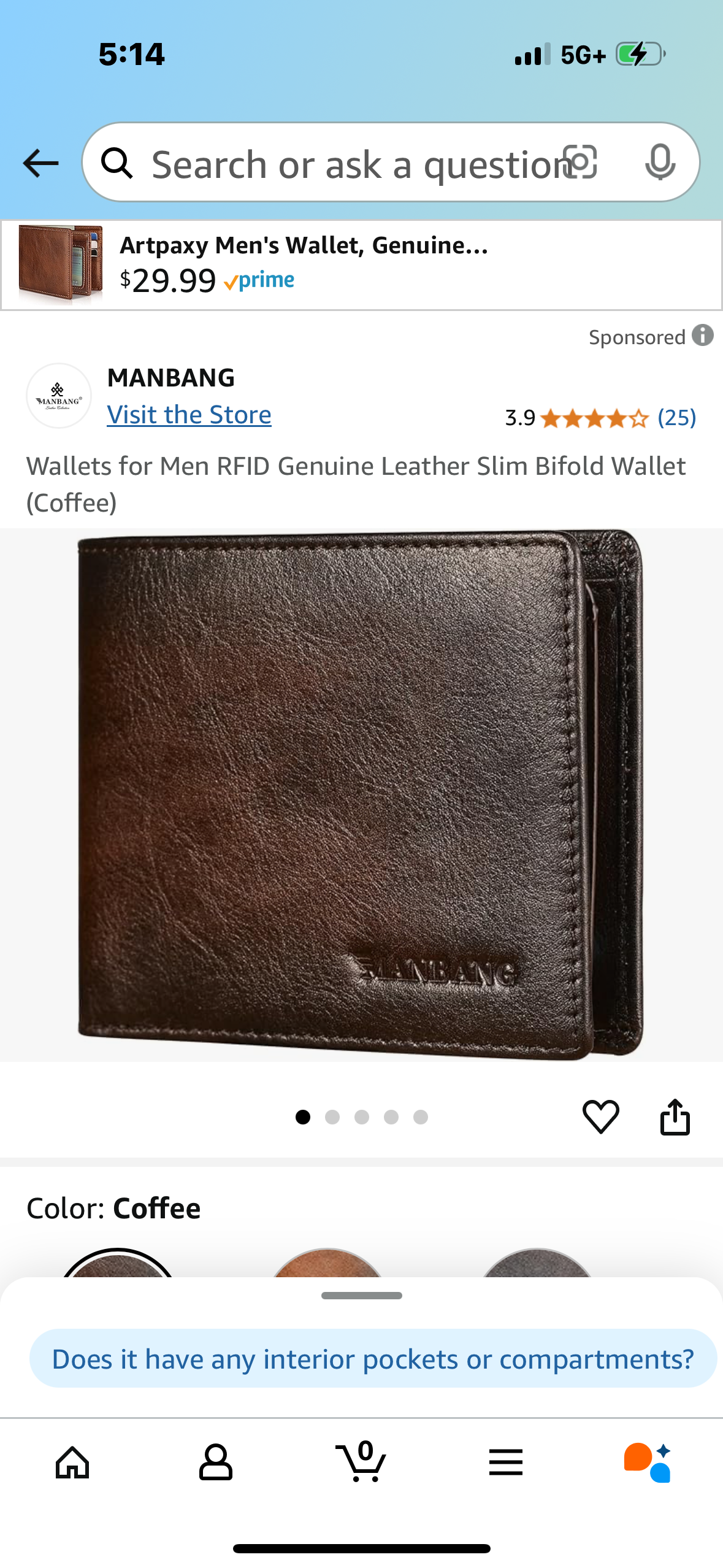 Wallets for Men RFID Genuine Leather Slim Bifold Wallet (Coffee