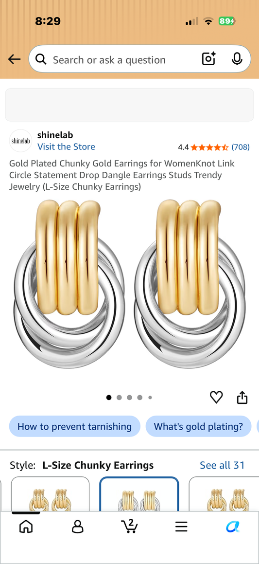 Gold Plated Chunky Gold Earrings for WomenKnot Link Circle Statement Drop Dangle Earrings Studs Trendy Jewelry (L-Size Chunky Earrings
