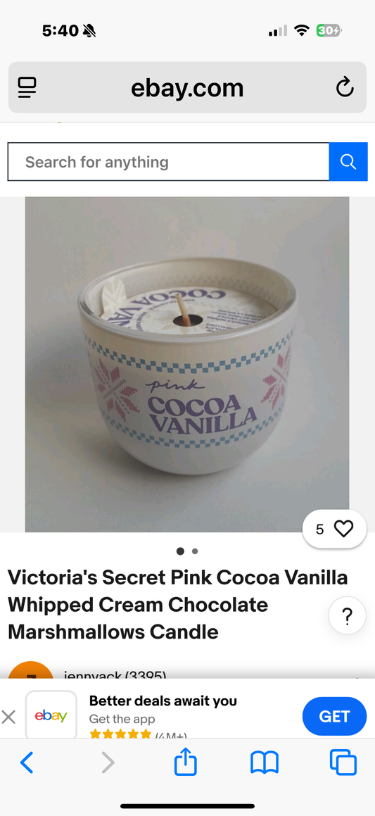 Victoria's Secret Pink Cocoa Vanilla Whipped Cream Chocolate Marshmallows Candle
