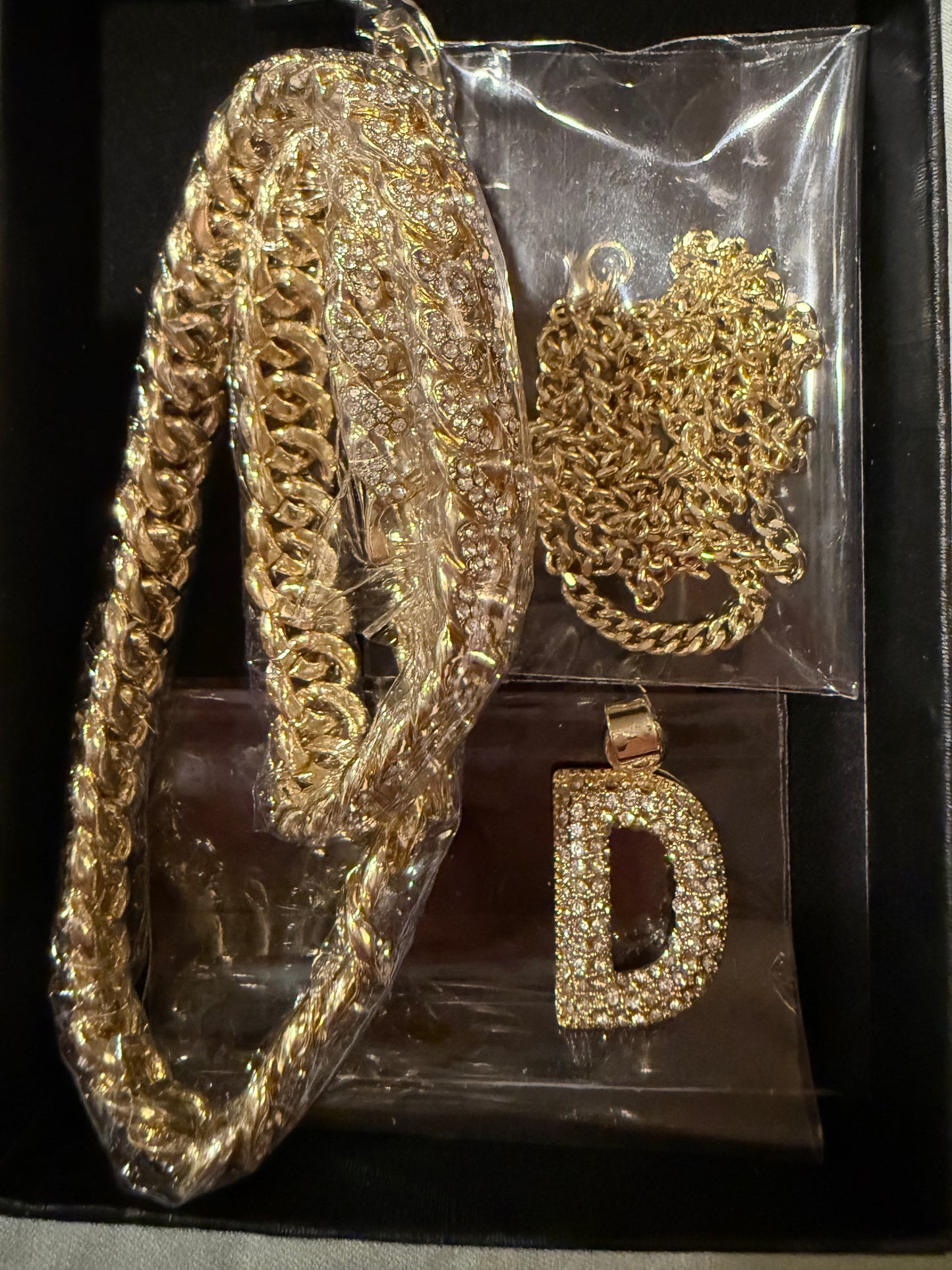 HH BLING EMPIRE Gold Silver Initial Letter Cuban Necklaces for Women, Bubble Letter Pendant Chain with Choker Bling Cuban Link Chains | 2 Pcs Ladies Necklace Sets Letter D