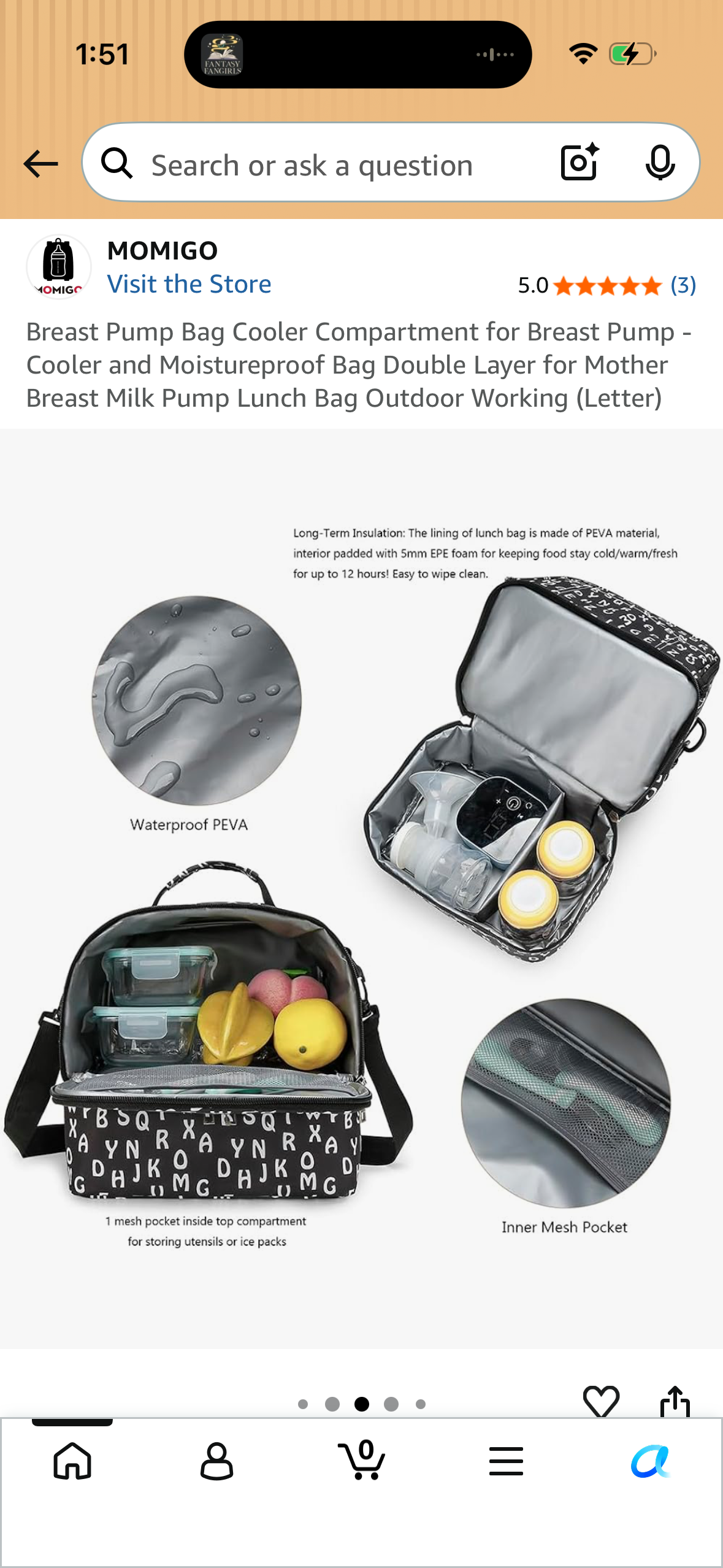 Breast Pump Bag Cooler Compartment for Breast Pump - Cooler and Moistureproof Bag Double Layer for Mother Breast Milk Pump Lunch Bag Outdoor Working (Letter)