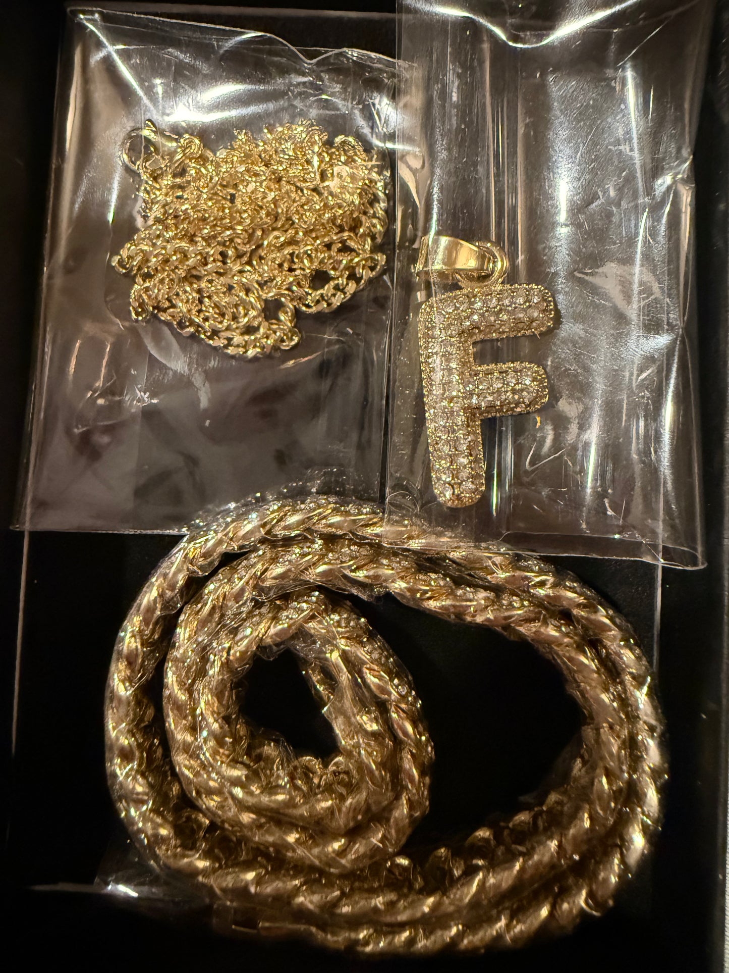 HH BLING EMPIRE Gold Silver Initial Letter Cuban Necklaces for Women, Bubble Letter Pendant Chain with Choker Bling Cuban Link Chains | 2 Pcs Ladies Necklace Sets Letter F