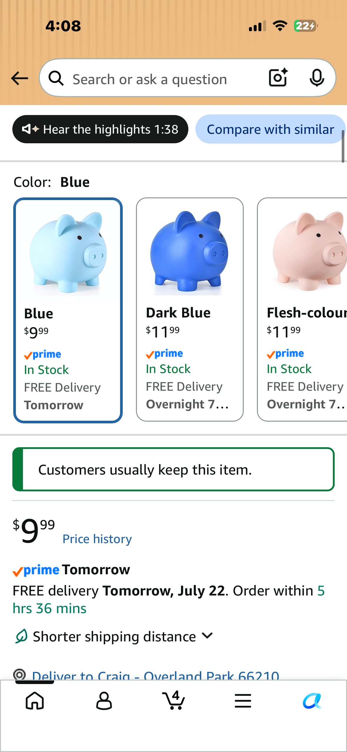 Piggy Bank, Unbreakable Plastic Money Bank, Coin Bank for Girls and Boys, Medium Size Piggy Bank, Practical Gift (Blue)