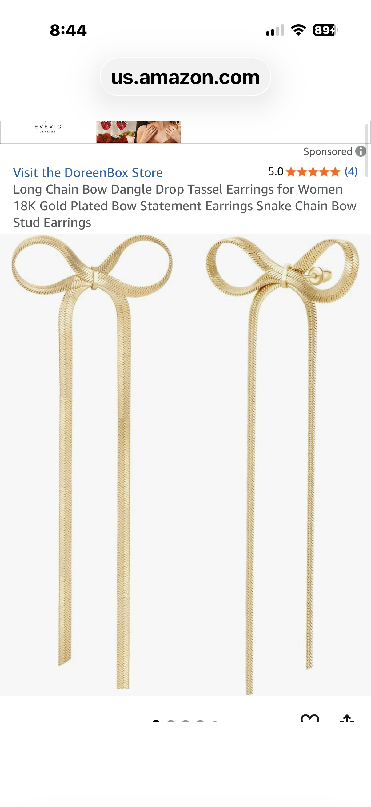 DoreenBox Long Chain Bow Dangle Drop Tassel Earrings for Women 18K Gold Plated Bow Statement Earrings Snake Chain Bow Stud Earrings