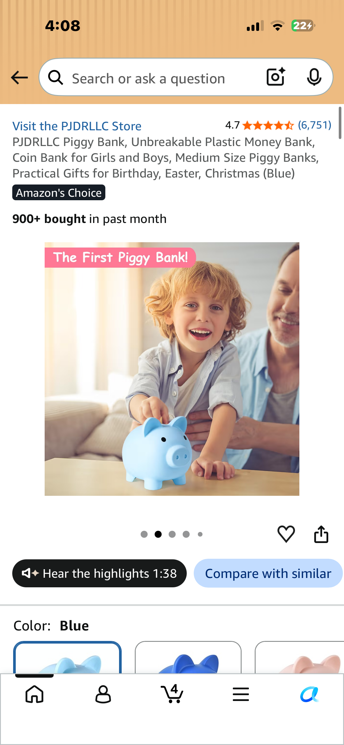 Piggy Bank, Unbreakable Plastic Money Bank, Coin Bank for Girls and Boys, Medium Size Piggy Bank, Practical Gift (Blue)