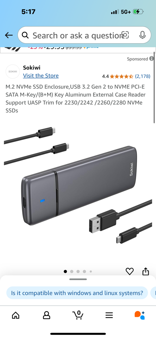 M.2 NVMe SSD Enclosure,USB 3.2 Gen 2 to NVME PCI-E SATA M-Key/(B+M) Key Aluminum External Case Reader Support UASP Trim for 2230/2242 /2260/2280 NVMe SSDs