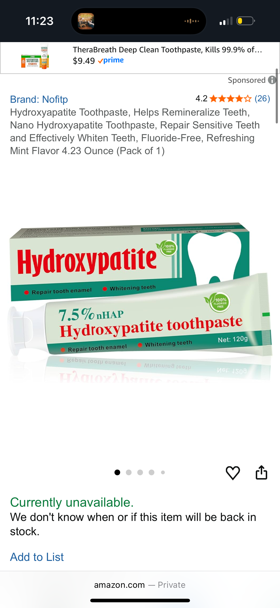 ‼️2 for $5‼️ Hydroxyapatite Toothpaste, Helps Remineralize Teeth, Nano Hydroxyapatite Toothpaste, Repair Sensitive Teeth and Effectively Whiten Teeth, Fluoride-Free, Refreshing Mint Flavor 4.23 Ounce (Pack of 1)