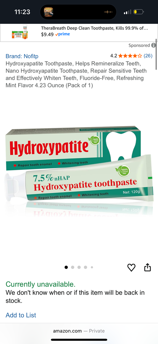 ‼️2 for $5‼️ Hydroxyapatite Toothpaste, Helps Remineralize Teeth, Nano Hydroxyapatite Toothpaste, Repair Sensitive Teeth and Effectively Whiten Teeth, Fluoride-Free, Refreshing Mint Flavor 4.23 Ounce (Pack of 1)