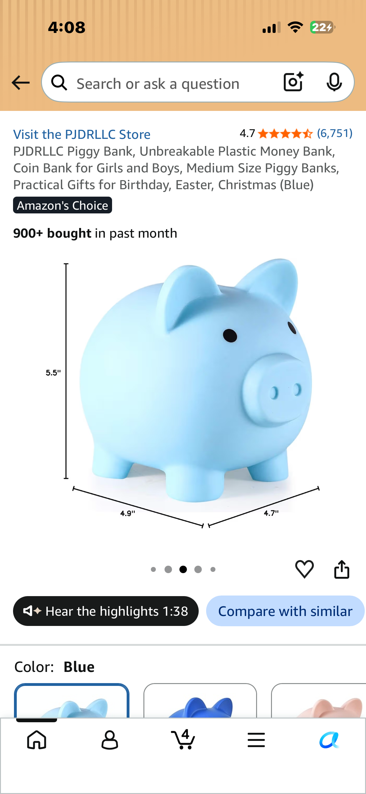 Piggy Bank, Unbreakable Plastic Money Bank, Coin Bank for Girls and Boys, Medium Size Piggy Bank, Practical Gift (Blue)