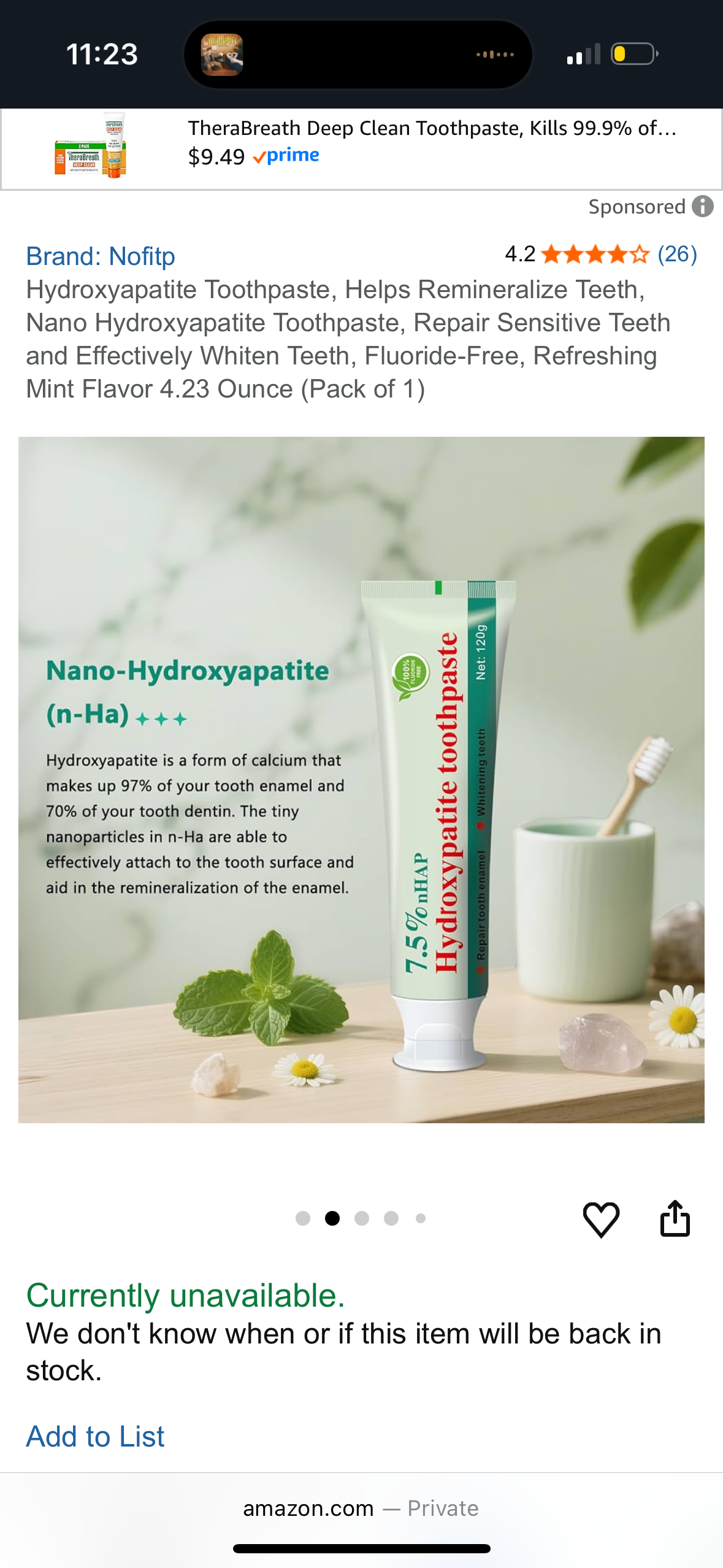‼️2 for $5‼️ Hydroxyapatite Toothpaste, Helps Remineralize Teeth, Nano Hydroxyapatite Toothpaste, Repair Sensitive Teeth and Effectively Whiten Teeth, Fluoride-Free, Refreshing Mint Flavor 4.23 Ounce (Pack of 1)