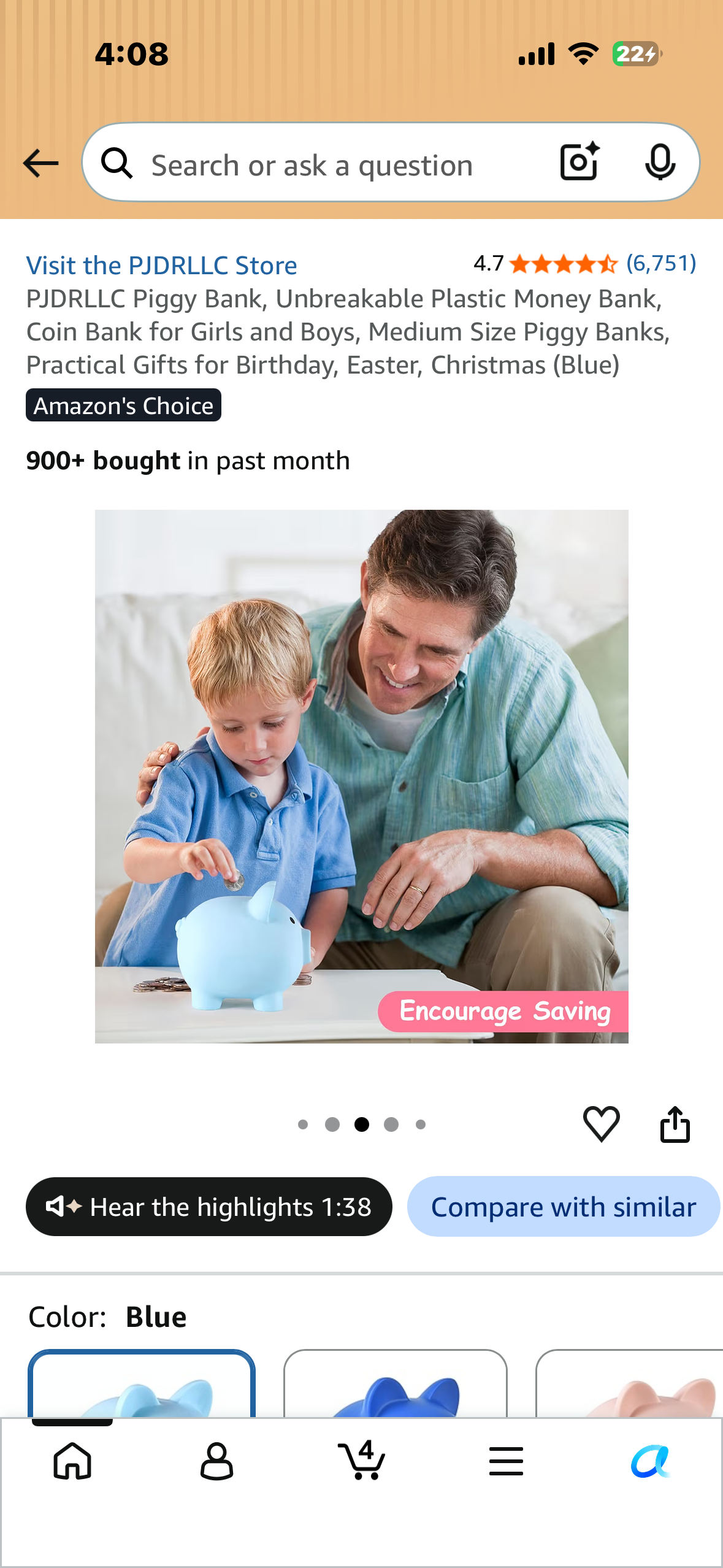 Piggy Bank, Unbreakable Plastic Money Bank, Coin Bank for Girls and Boys, Medium Size Piggy Bank, Practical Gift (Blue)