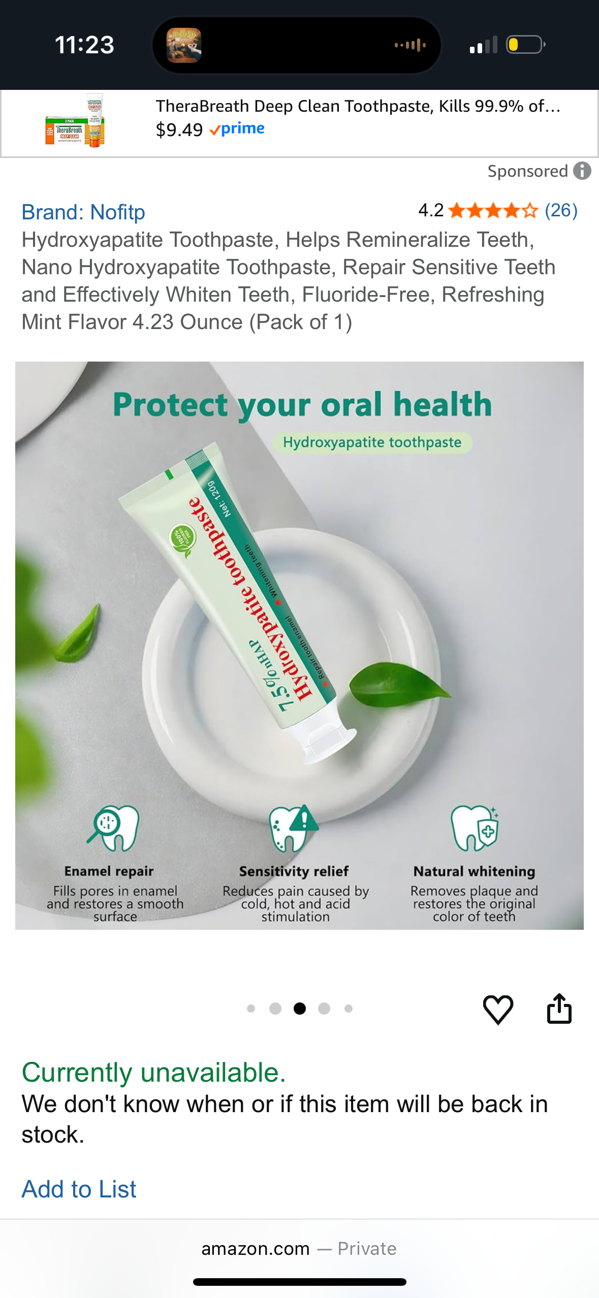 ‼️2 for $5‼️ Hydroxyapatite Toothpaste, Helps Remineralize Teeth, Nano Hydroxyapatite Toothpaste, Repair Sensitive Teeth and Effectively Whiten Teeth, Fluoride-Free, Refreshing Mint Flavor 4.23 Ounce (Pack of 1)