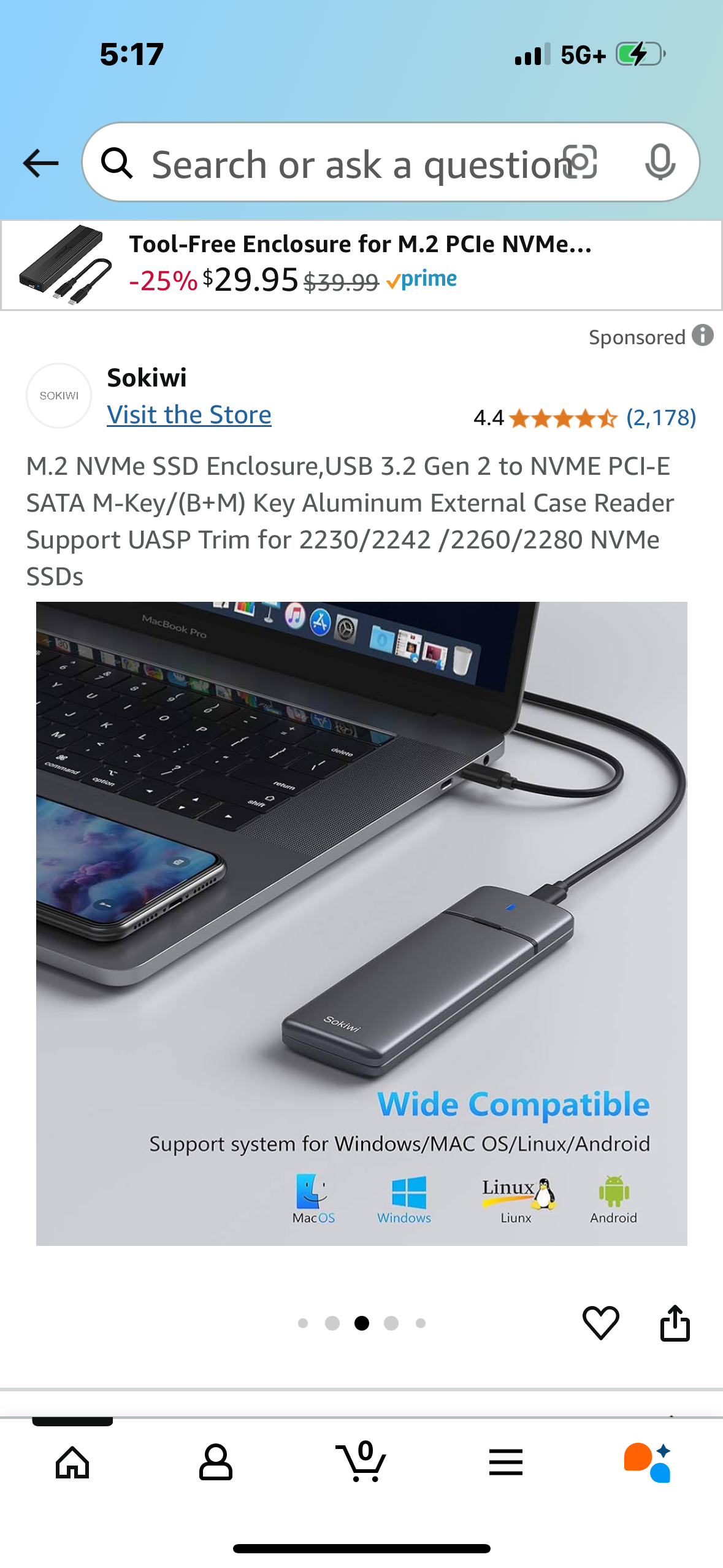 M.2 NVMe SSD Enclosure,USB 3.2 Gen 2 to NVME PCI-E SATA M-Key/(B+M) Key Aluminum External Case Reader Support UASP Trim for 2230/2242 /2260/2280 NVMe SSDs
