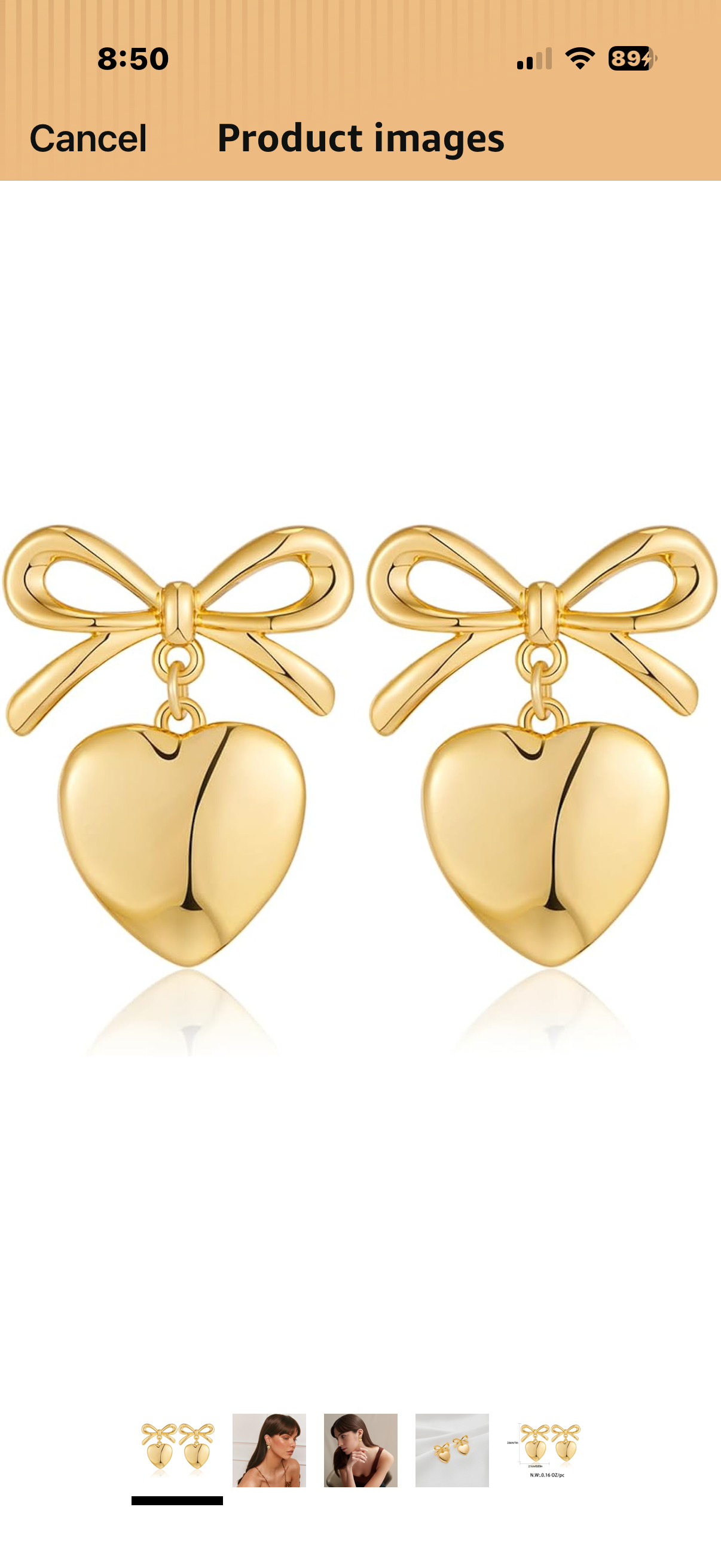 DoreenBox Gold Bow Heart Dangle Earrings for Women 18K Gold Ribbon Bowknot Heart Dangle Stud Earrings Wedding Prom Party Fashion Gift
