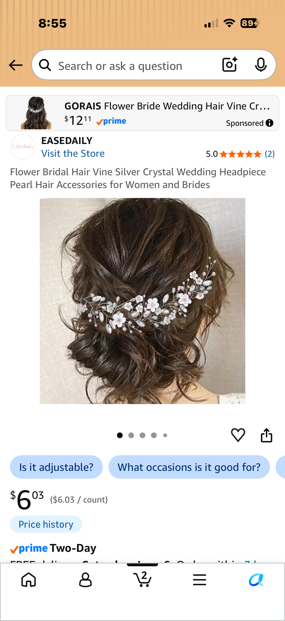 Flower Bridal Hair Vine Silver Crystal Wedding Headpiece Pearl Hair Accessories for Women and Brides