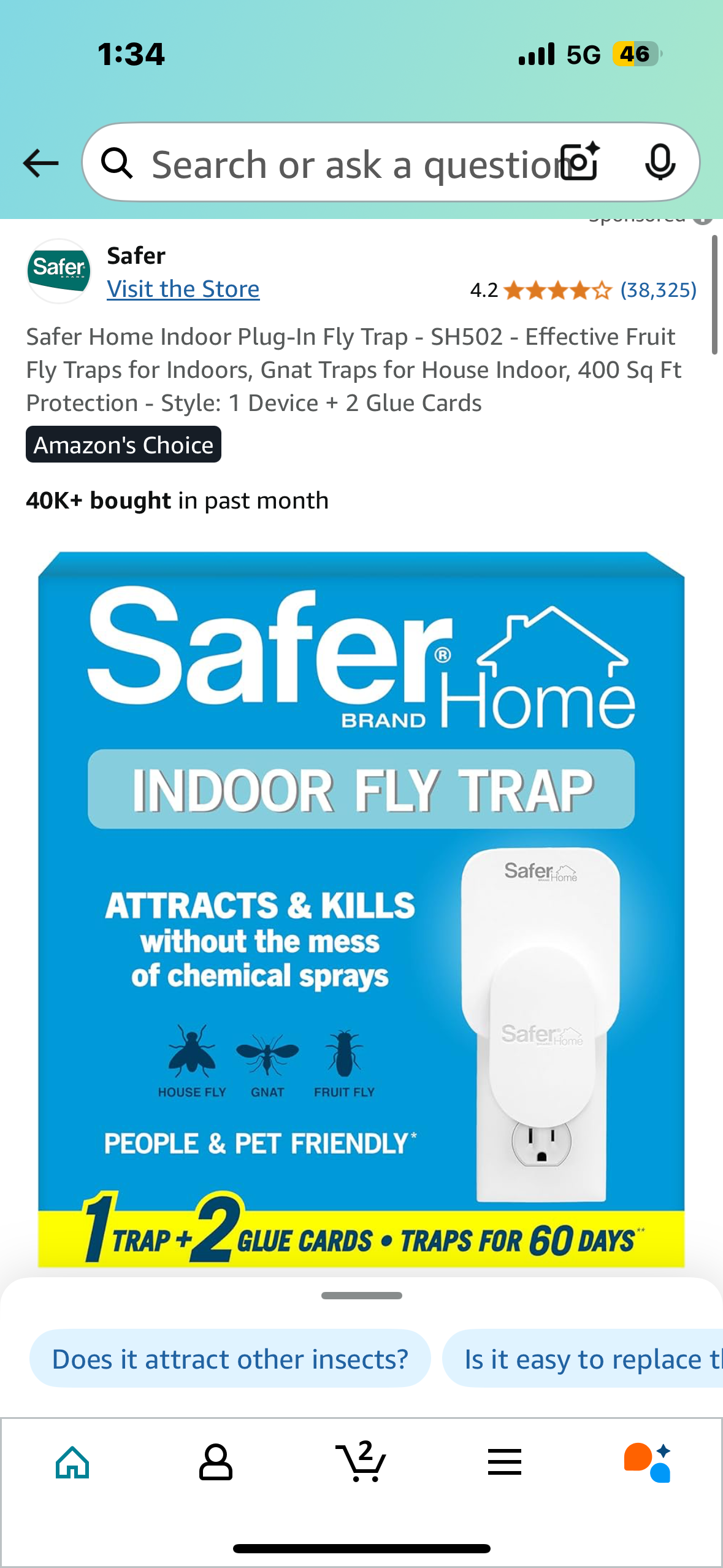 Safer Home Indoor Plug-In Fly Trap - SH502 - Effective Fruit Fly Traps for Indoors, Gnat Traps for House Indoor, 400 Sq Ft Protection - Style: 1 Device + 2 Glue Cards