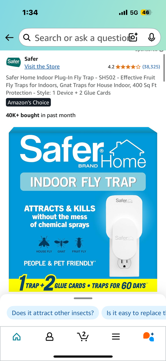 Safer Home Indoor Plug-In Fly Trap - SH502 - Effective Fruit Fly Traps for Indoors, Gnat Traps for House Indoor, 400 Sq Ft Protection - Style: 1 Device + 2 Glue Cards