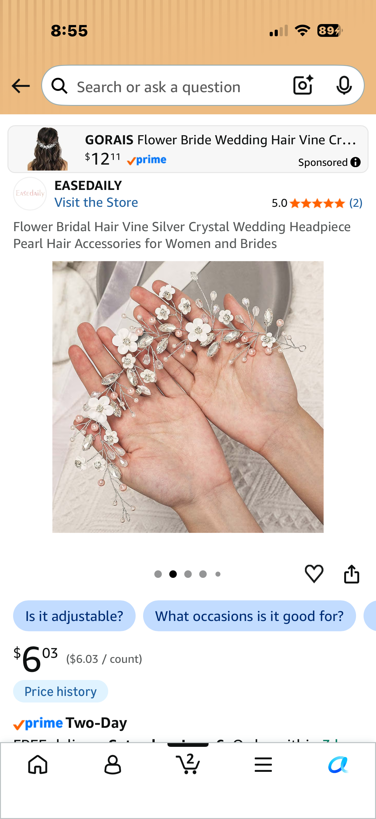 Flower Bridal Hair Vine Silver Crystal Wedding Headpiece Pearl Hair Accessories for Women and Brides