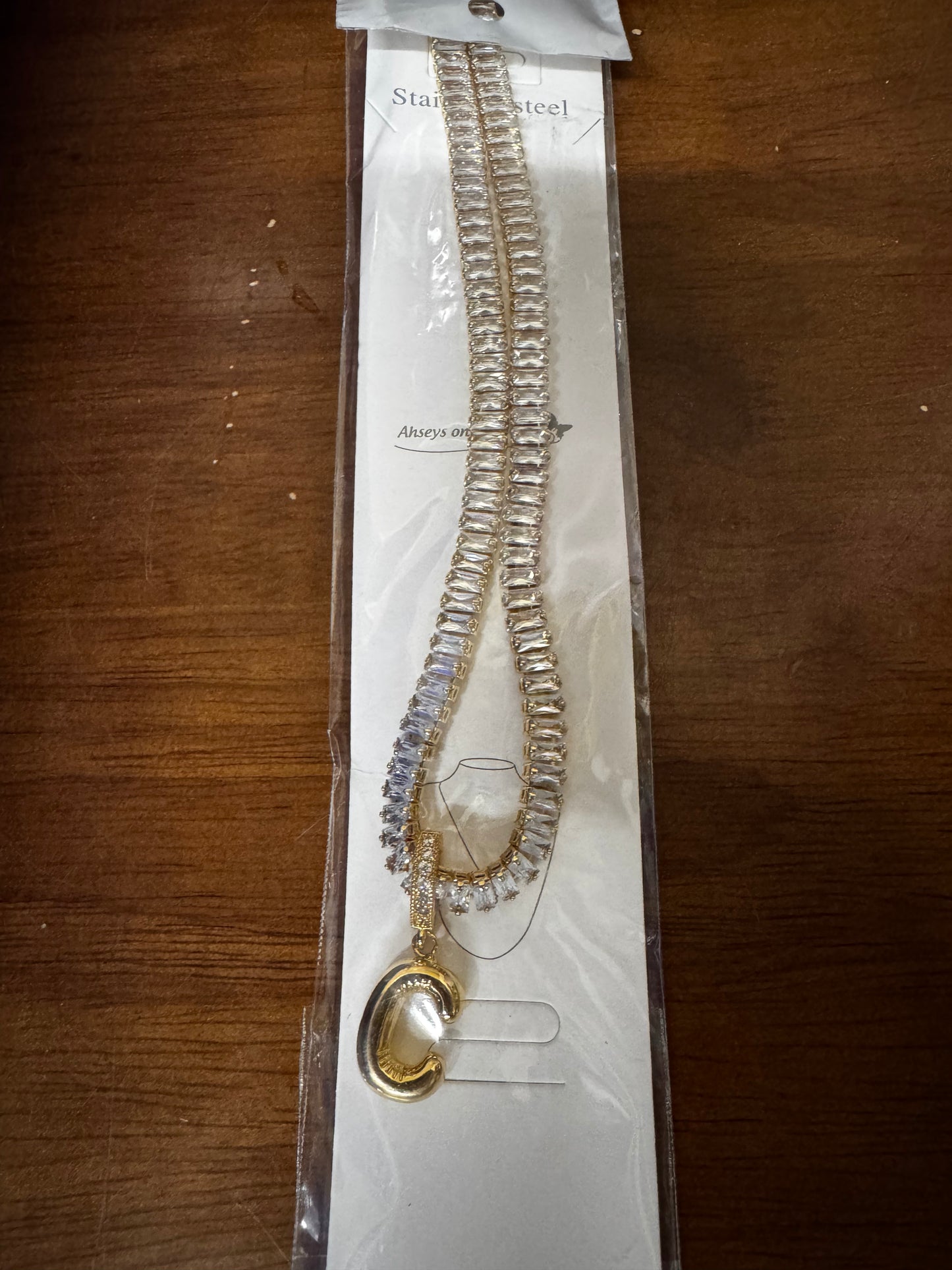 Bubble Letter Necklace Gold Tennis Necklaces for Women 14K Gold Plated Cubic Zirconia Chunky Custom Name Necklace Gold Jewelry for Women, Initial C