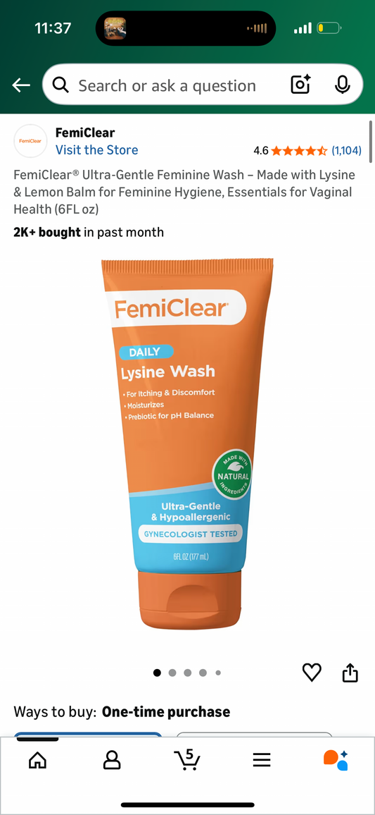 FemiClear® Ultra-Gentle Feminine Wash – Made with Lysine & Lemon Balm for Feminine Hygiene, Essentials for Vaginal Health (6FL oz)