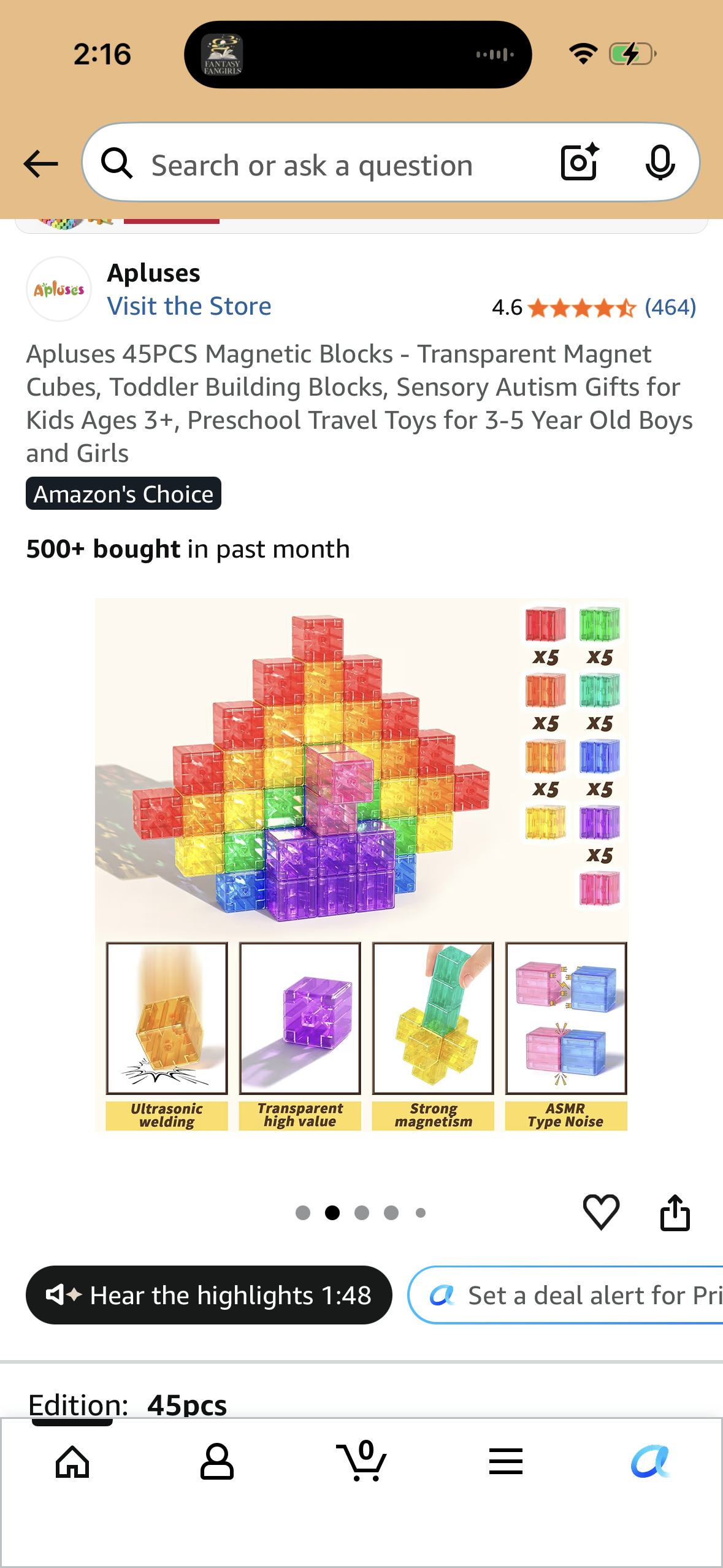 Apluses 45PCS Magnetic Blocks - Transparent Magnet Cubes, Toddler Building Blocks, Sensory Autism Gifts for Kids Ages 3+, Preschool Travel Toys for 3-5 Year Old Boys and Girls