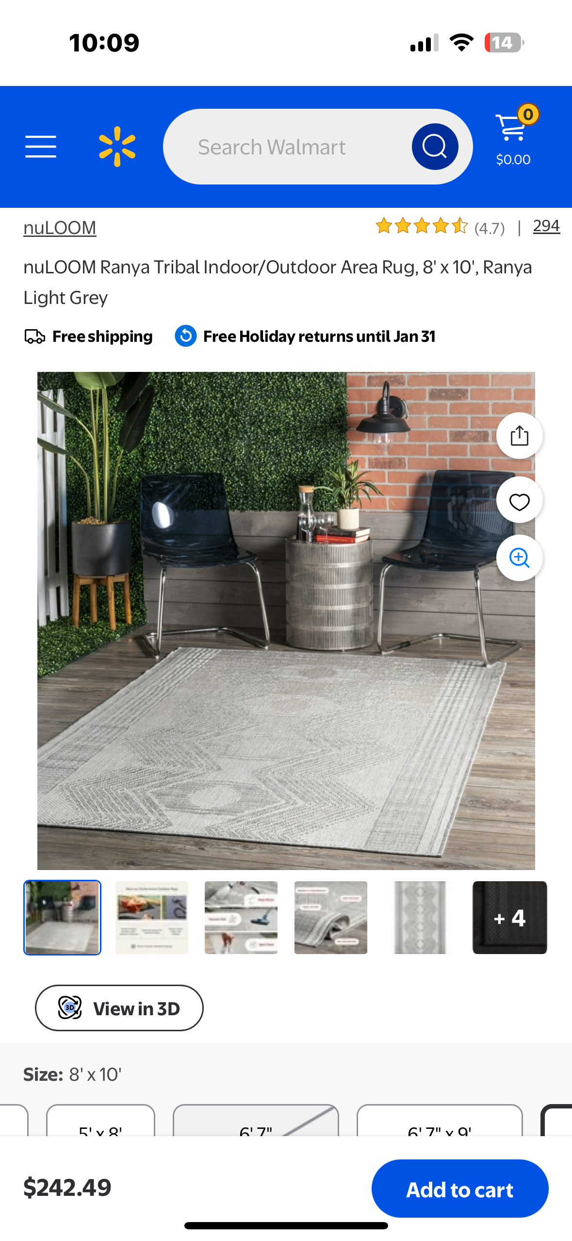 Tribal Indoor/Outdoor Area Rug, 8' x 10', Ranya Light Grey (L1048)
