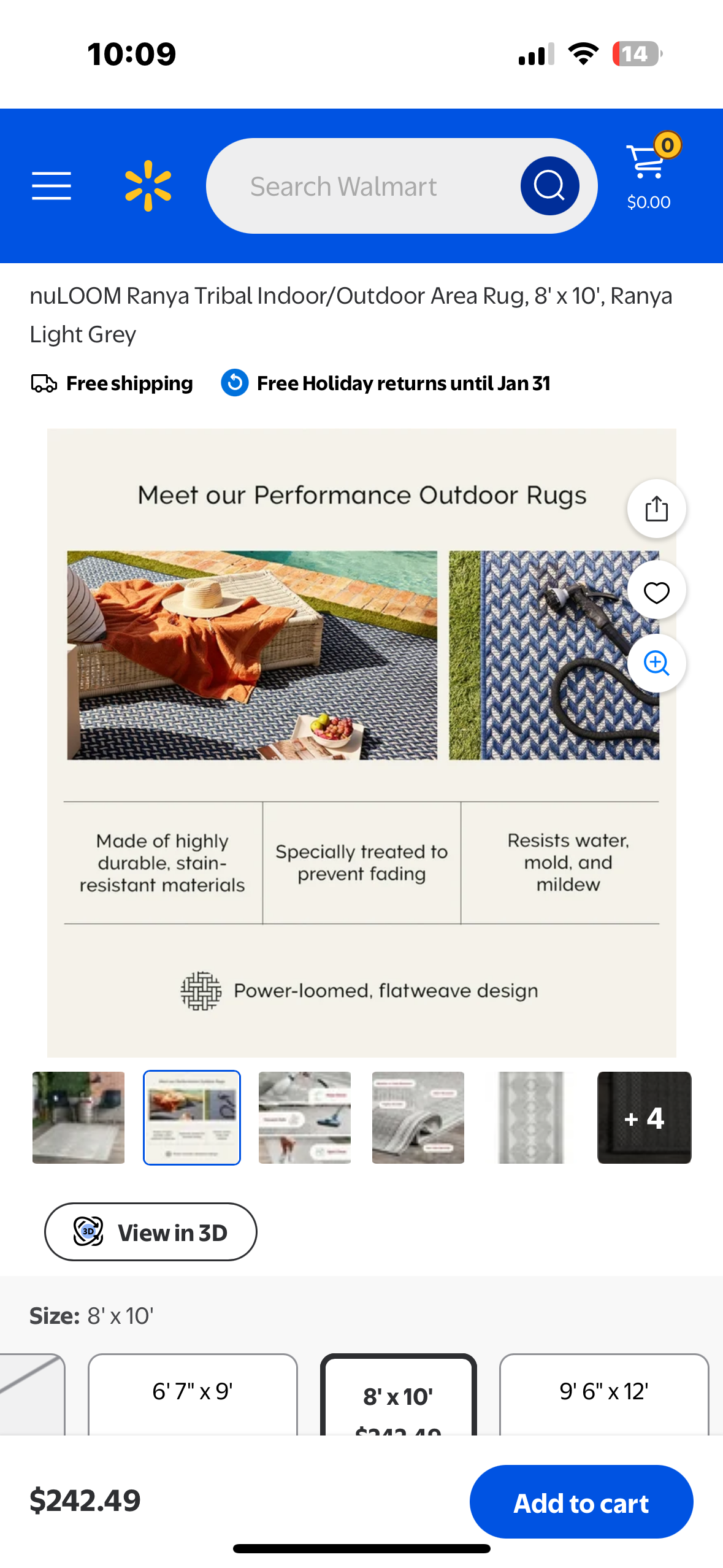 Tribal Indoor/Outdoor Area Rug, 8' x 10', Ranya Light Grey (L1048)