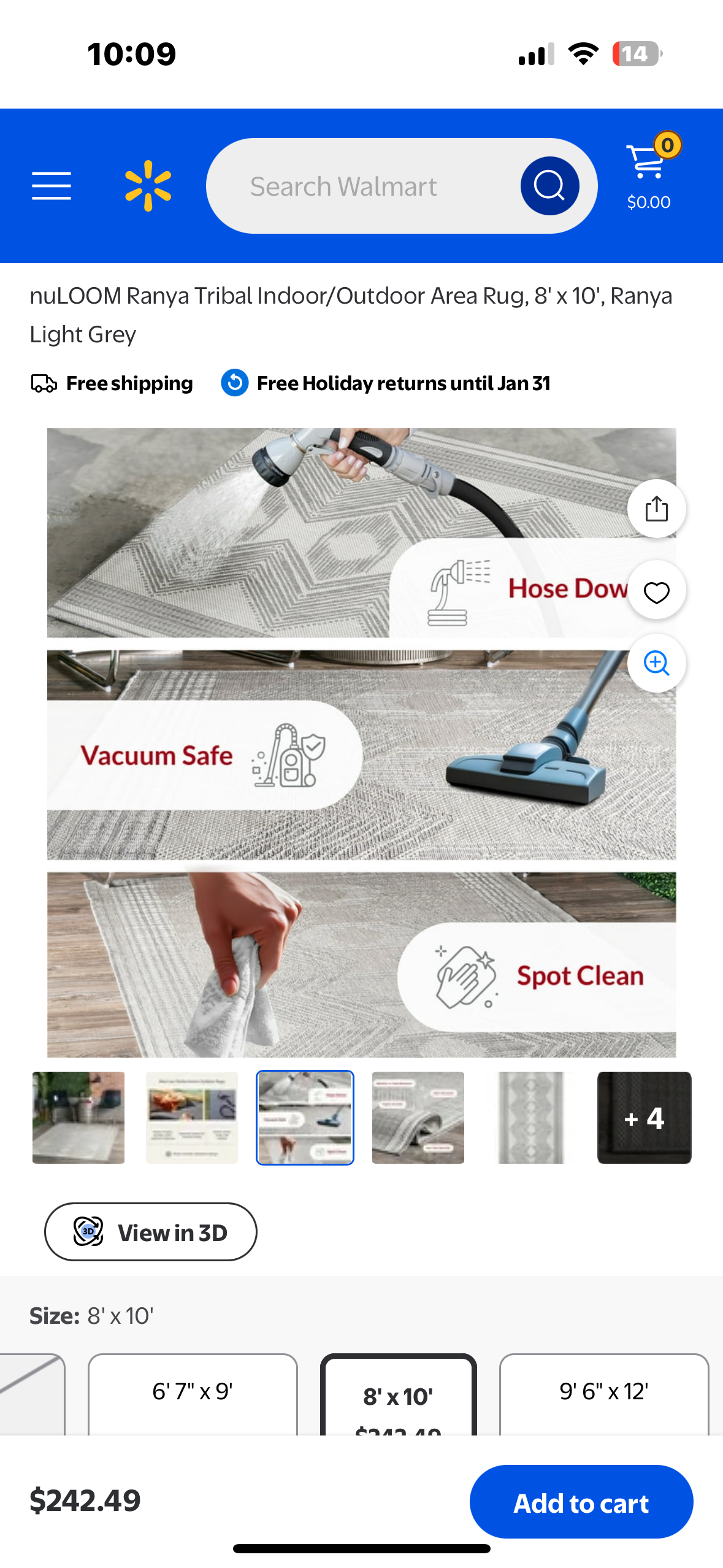 Tribal Indoor/Outdoor Area Rug, 8' x 10', Ranya Light Grey (L1048)