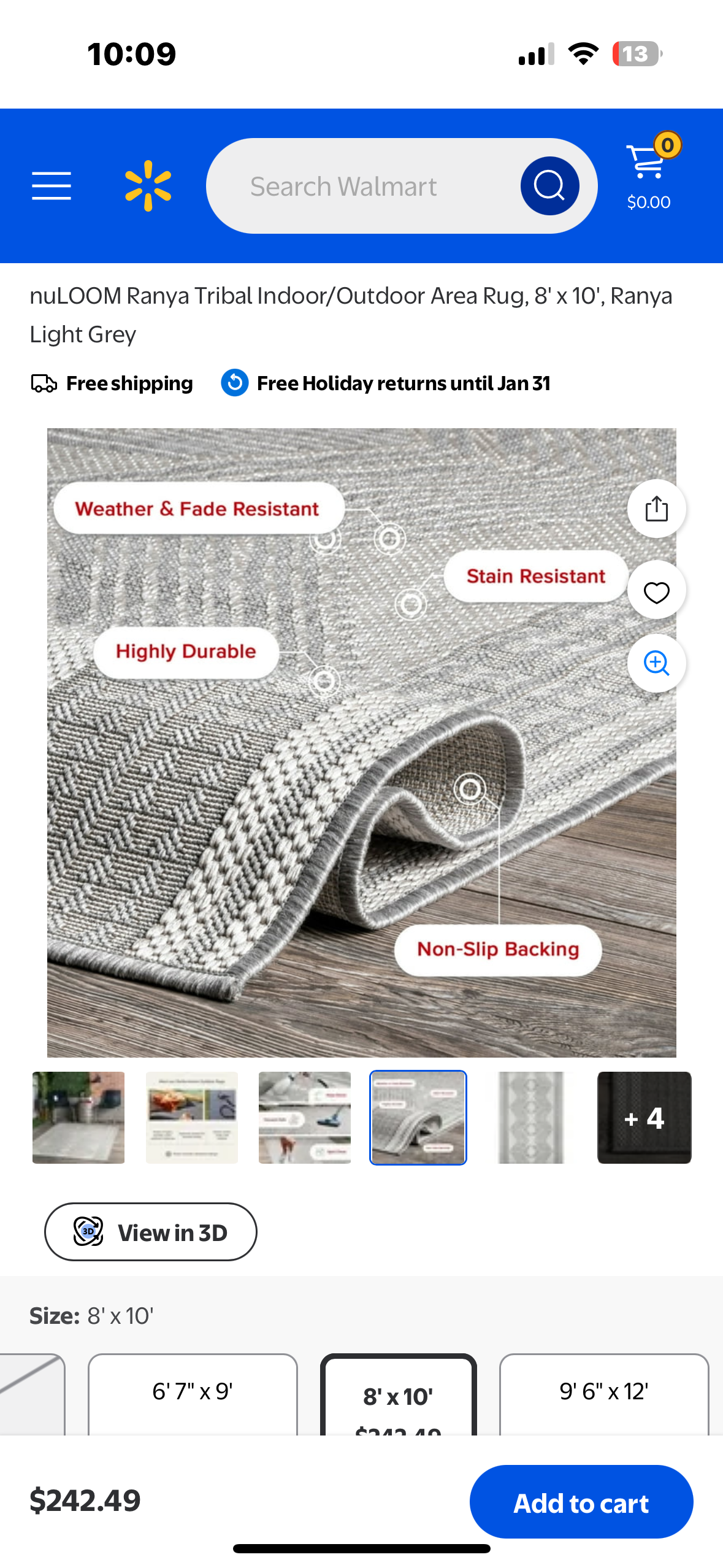 Tribal Indoor/Outdoor Area Rug, 8' x 10', Ranya Light Grey (L1048)