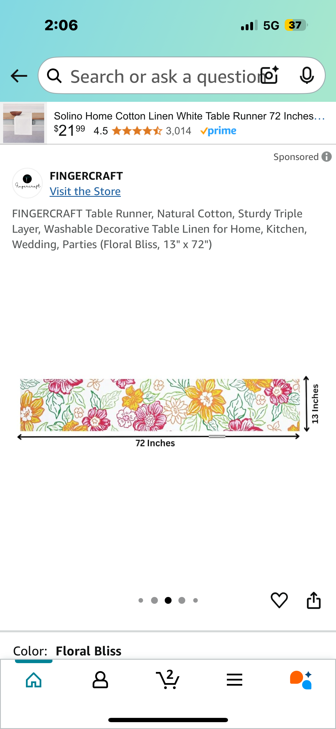 Table Runner, Natural Cotton, Sturdy Triple Layer, Washable Decorative Table Linen for Home, Kitchen, Wedding, Parties (Floral Bliss, 13" x 72)