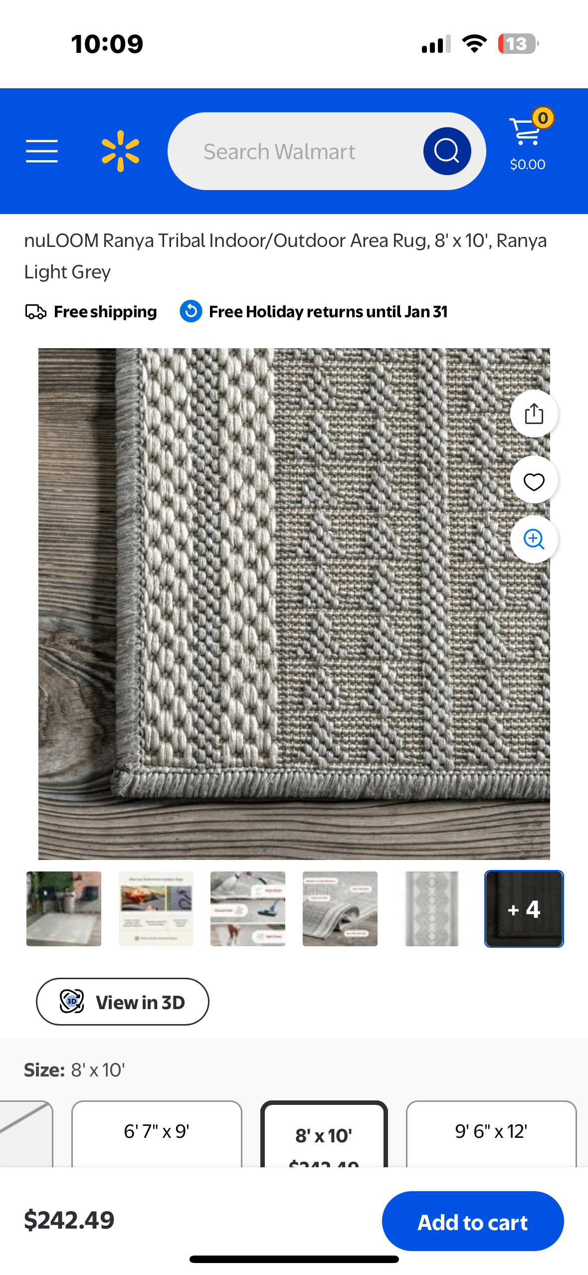 Tribal Indoor/Outdoor Area Rug, 8' x 10', Ranya Light Grey (L1048)