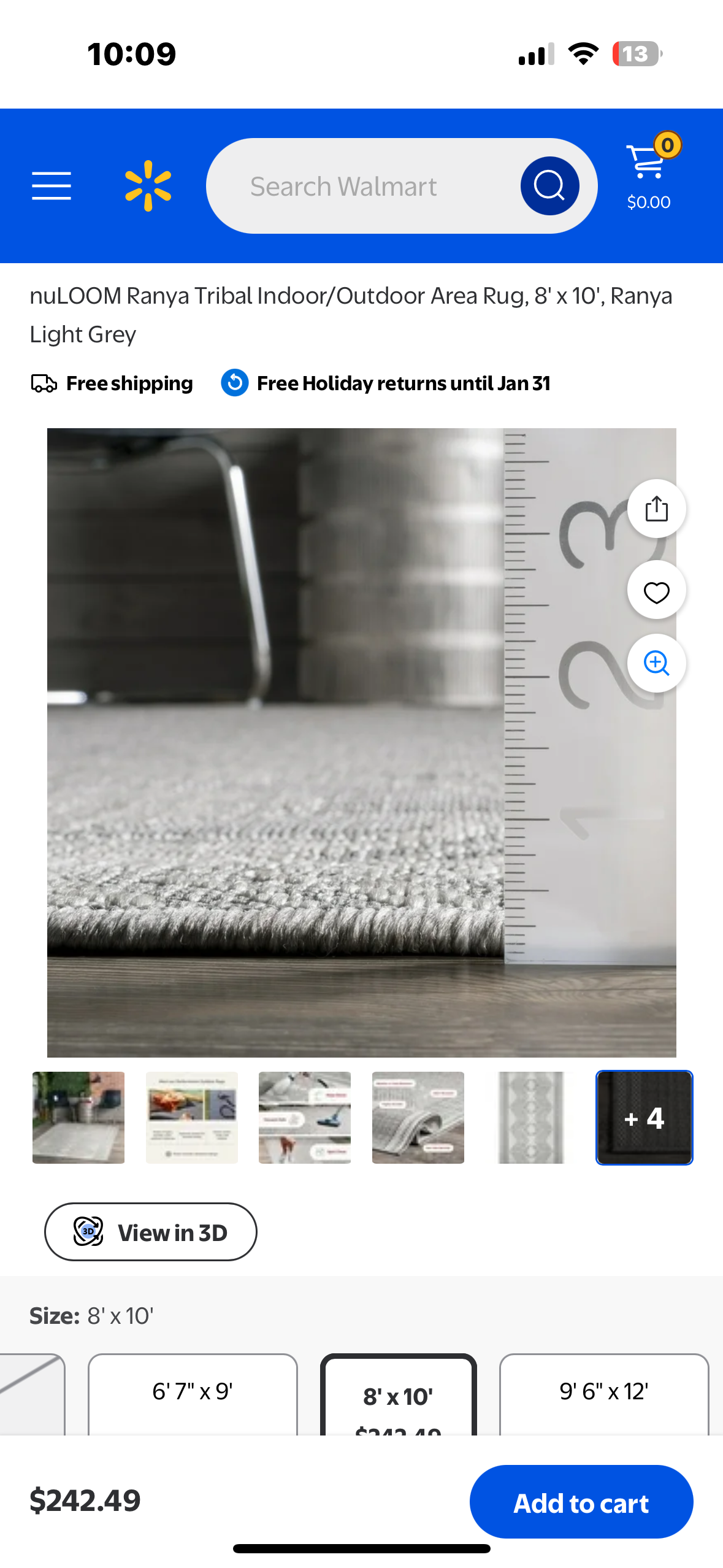 Tribal Indoor/Outdoor Area Rug, 8' x 10', Ranya Light Grey (L1048)