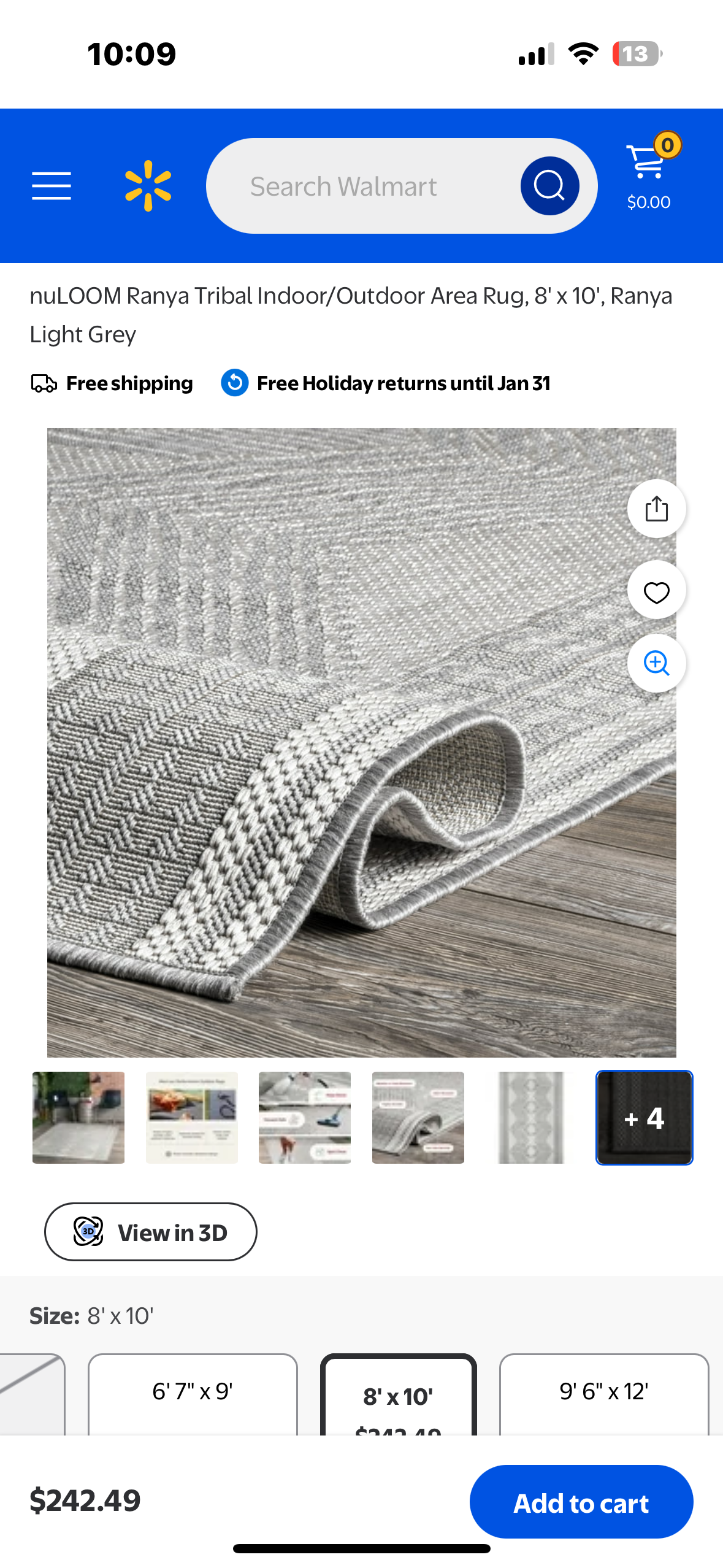 Tribal Indoor/Outdoor Area Rug, 8' x 10', Ranya Light Grey (L1048)