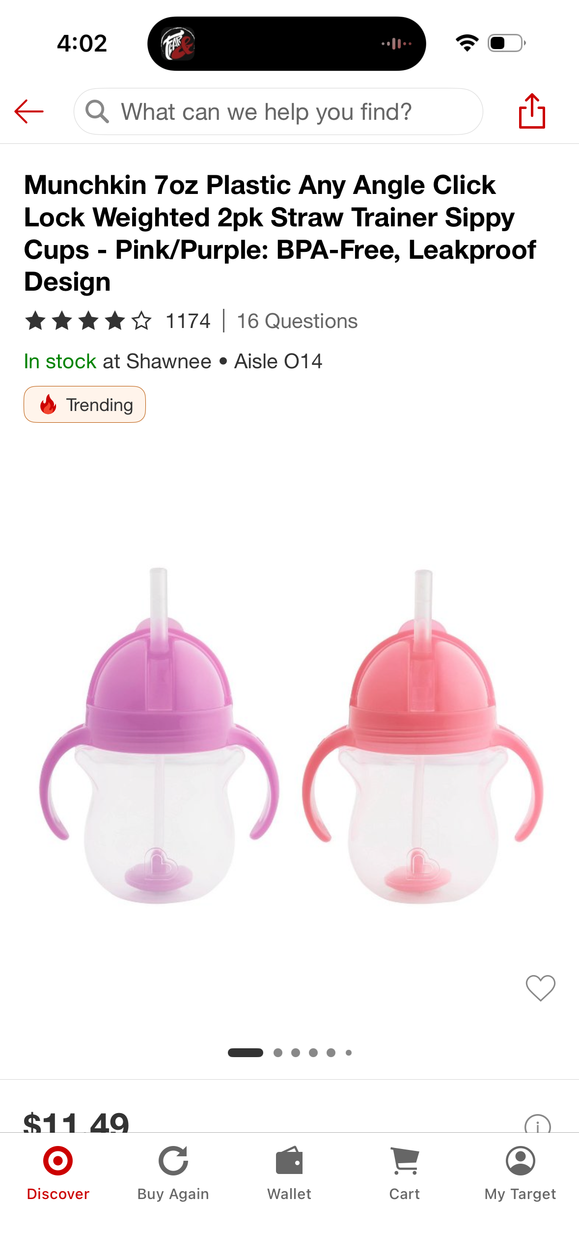 Munchkin 7oz Plastic Any Angle Click Lock Weighted 2pk Straw Trainer Sippy Cups - Pink/Purple: BPA-Free, Leakproof Design