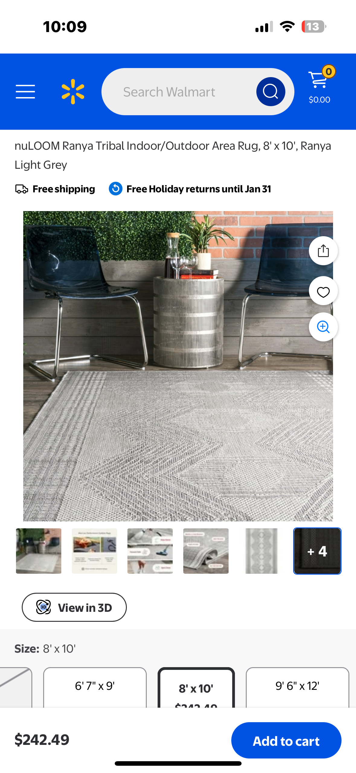 Tribal Indoor/Outdoor Area Rug, 8' x 10', Ranya Light Grey (L1048)