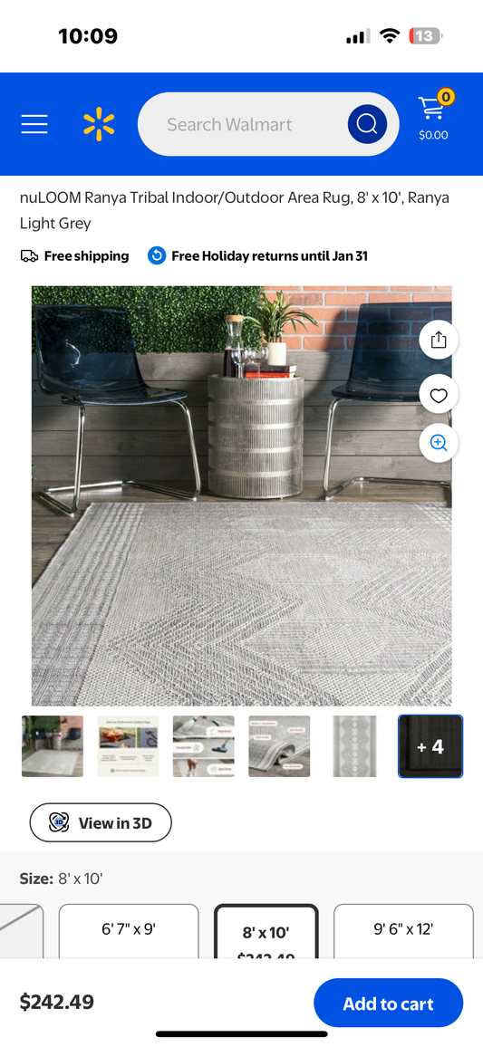 Tribal Indoor/Outdoor Area Rug, 8' x 10', Ranya Light Grey (L1048)