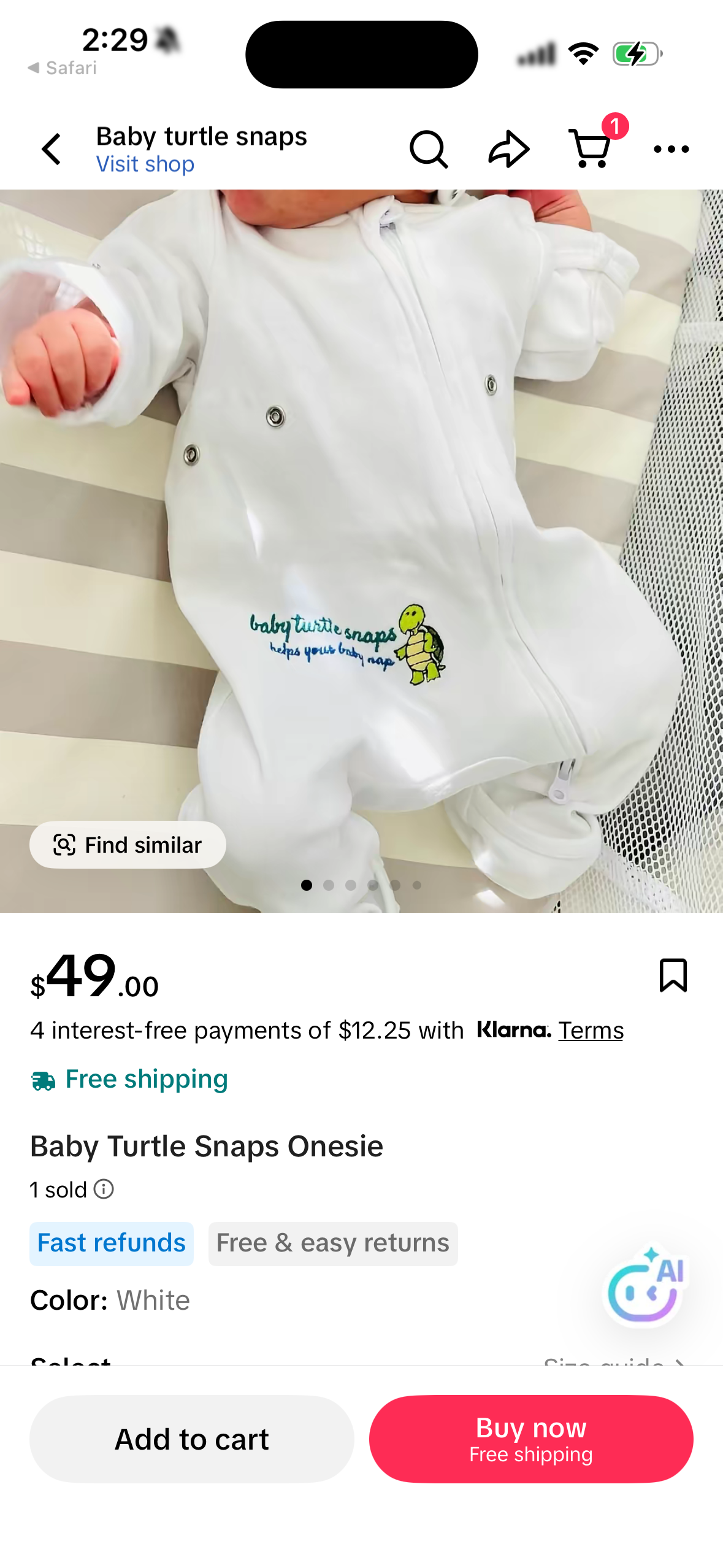 Baby Turtle Snaps Baby Cotton Onesie – Baby Sleeper Romper with Two-Way Zipper, Snap Closures, Fold-Over Cuffs