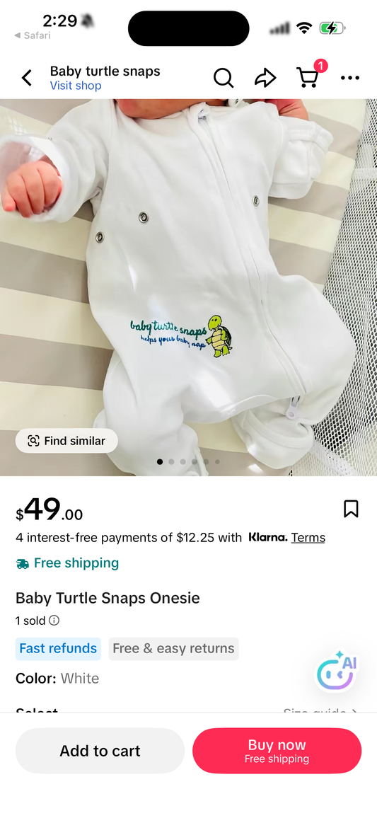 Baby Turtle Snaps Baby Cotton Onesie – Baby Sleeper Romper with Two-Way Zipper, Snap Closures, Fold-Over Cuffs