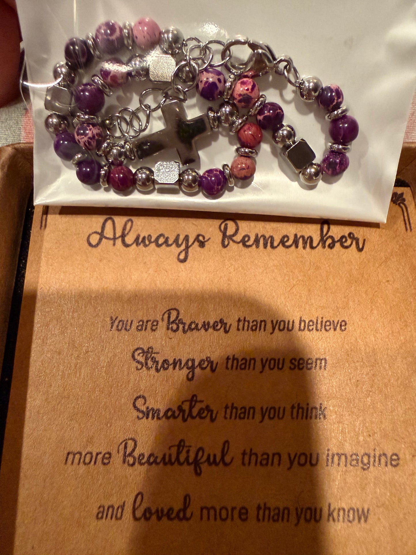 Christian Gifts for Women Men, Natural Stone Cross catholic Bracelet