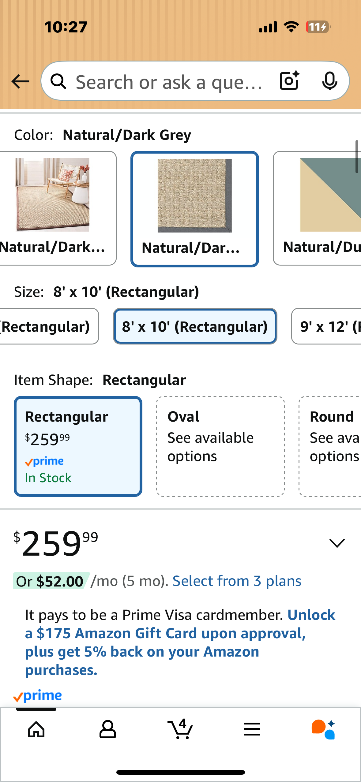SAFAVIEH Seagrass Area Rug 8x10 - Natural Fiber Collection - Large - Natural & Dark Grey, Seagrass, Basketweave Pattern (L1049)