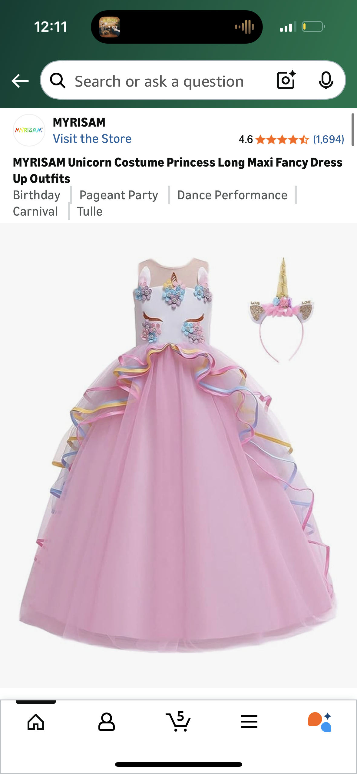 Unicorn Costume Princess Long Maxi Fancy Dress Up (Sizes Vary 8-11T)