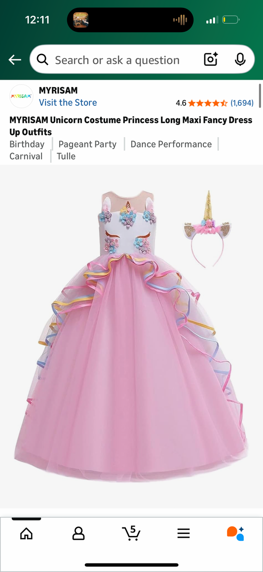 Unicorn Costume Princess Long Maxi Fancy Dress Up (Sizes Vary 8-11T)