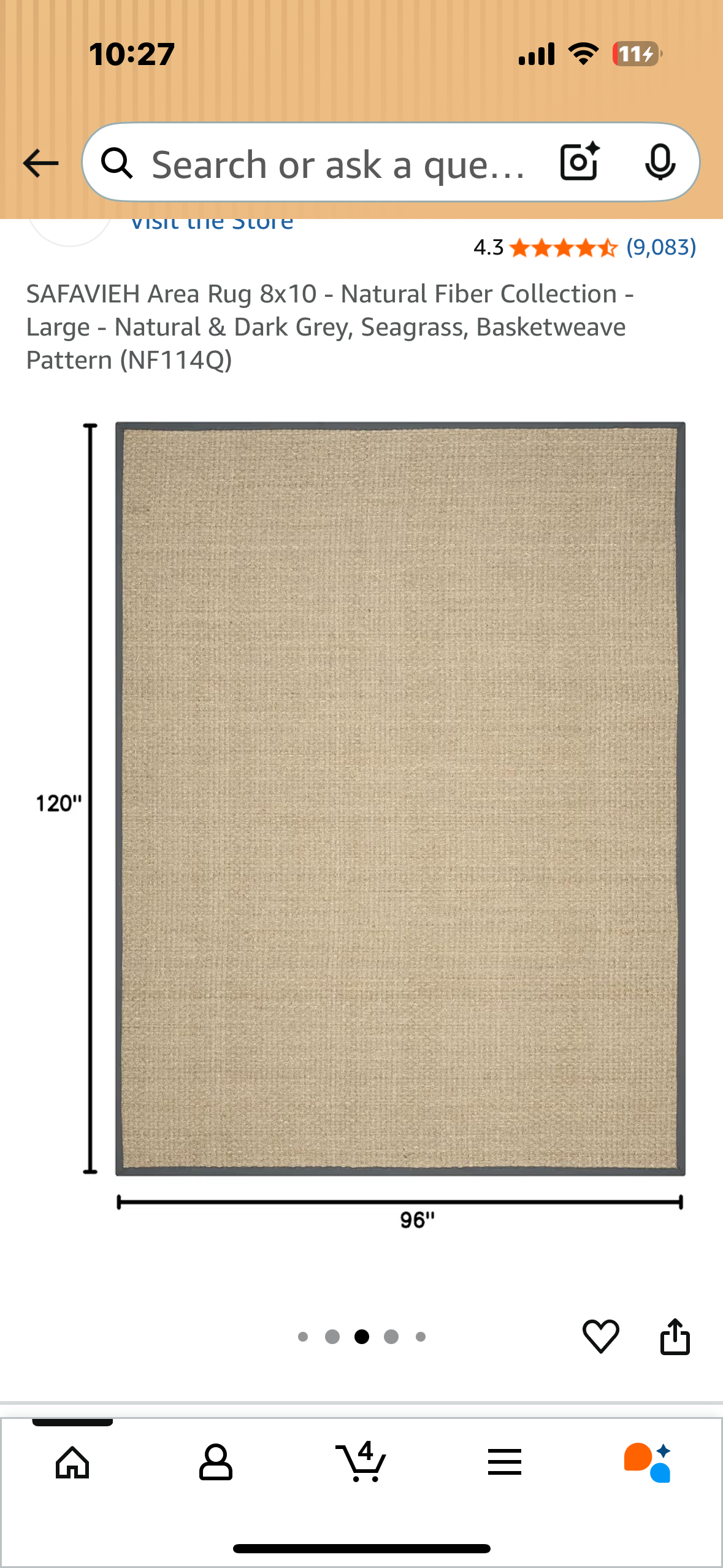 SAFAVIEH Seagrass Area Rug 8x10 - Natural Fiber Collection - Large - Natural & Dark Grey, Seagrass, Basketweave Pattern (L1049)