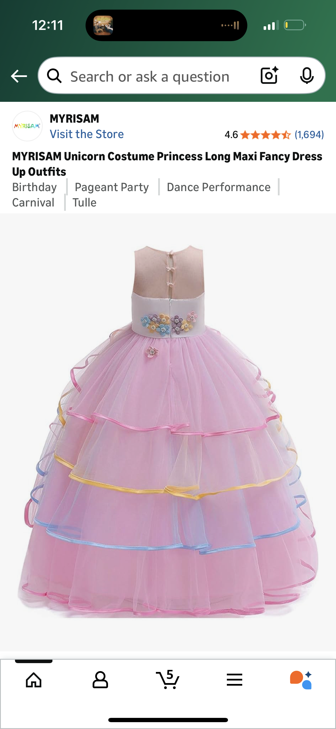 Unicorn Costume Princess Long Maxi Fancy Dress Up (Sizes Vary 8-11T)