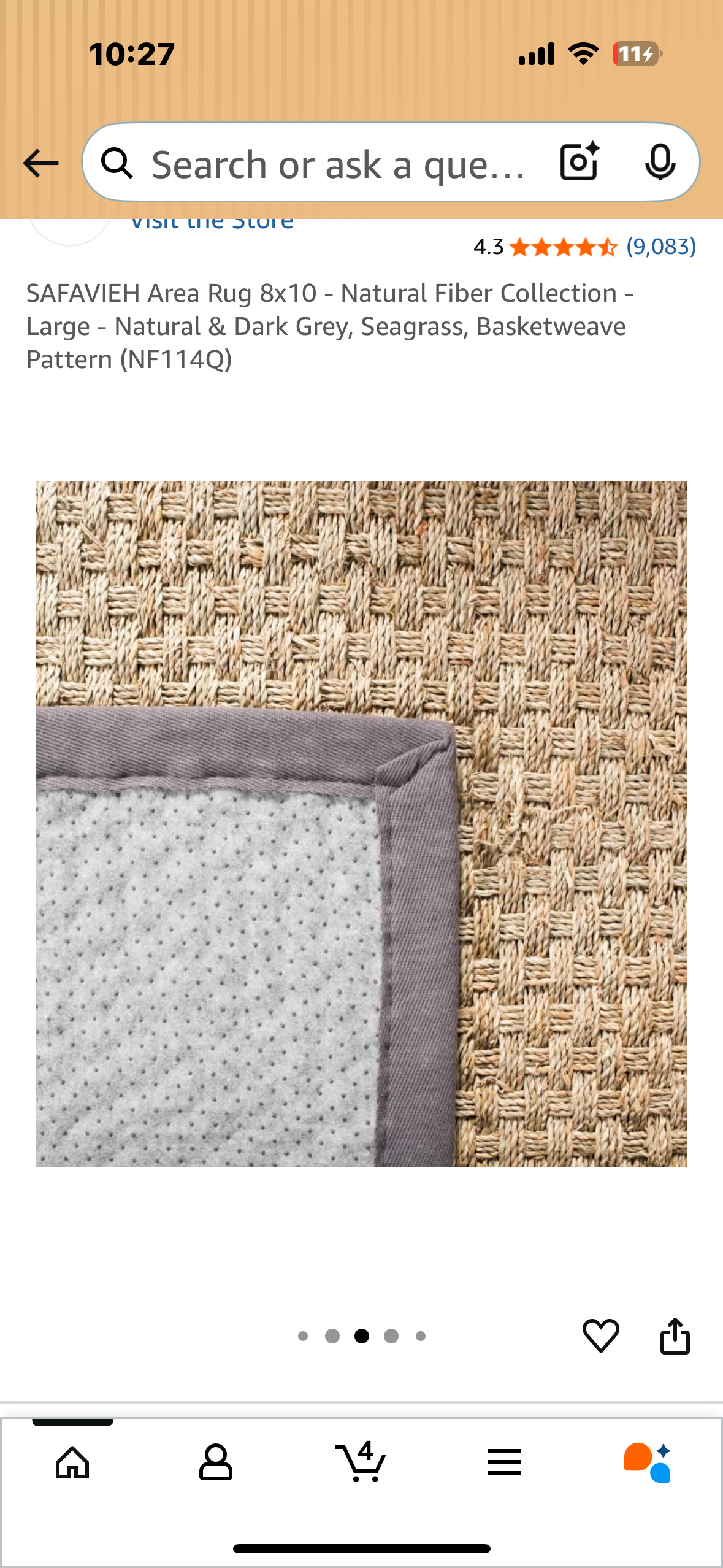SAFAVIEH Seagrass Area Rug 8x10 - Natural Fiber Collection - Large - Natural & Dark Grey, Seagrass, Basketweave Pattern (L1049)