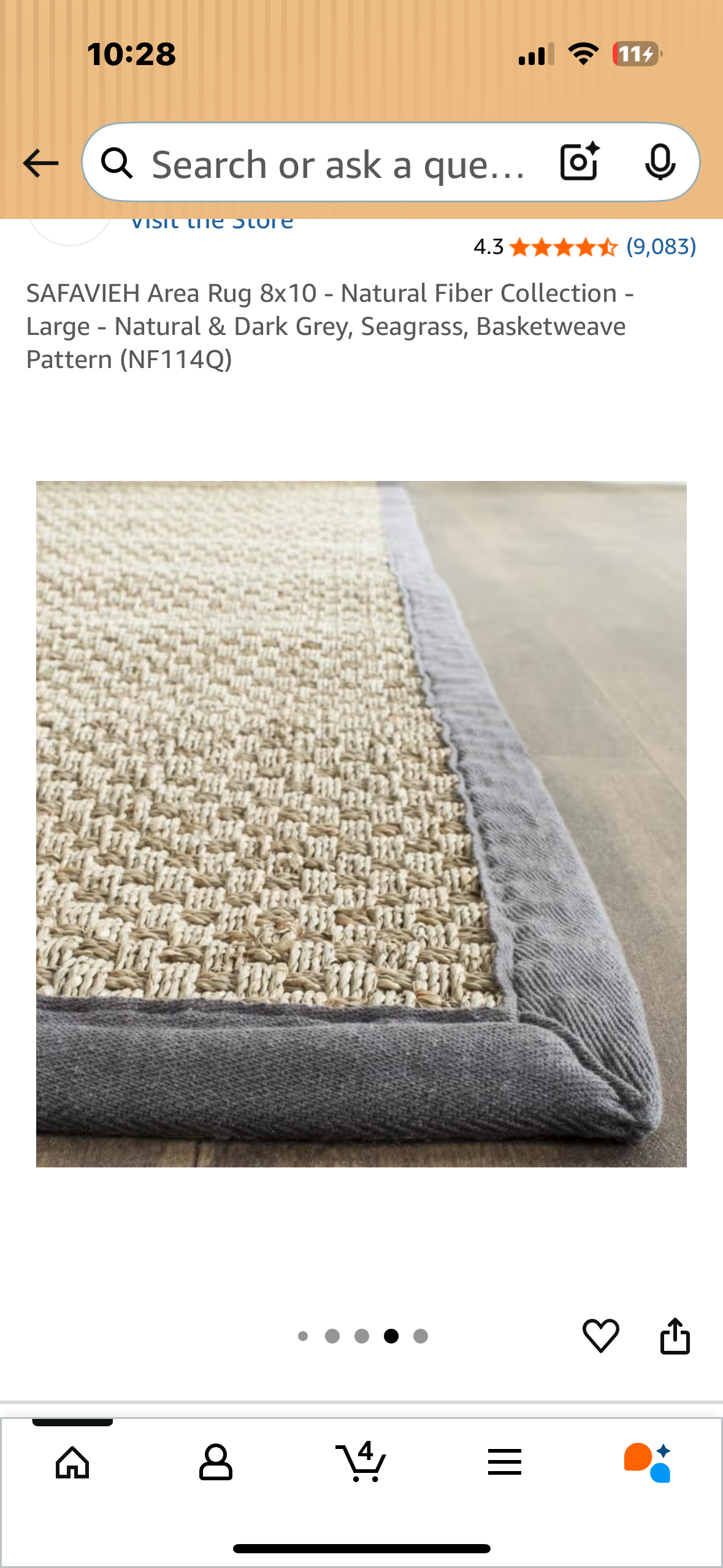 SAFAVIEH Seagrass Area Rug 8x10 - Natural Fiber Collection - Large - Natural & Dark Grey, Seagrass, Basketweave Pattern (L1049)