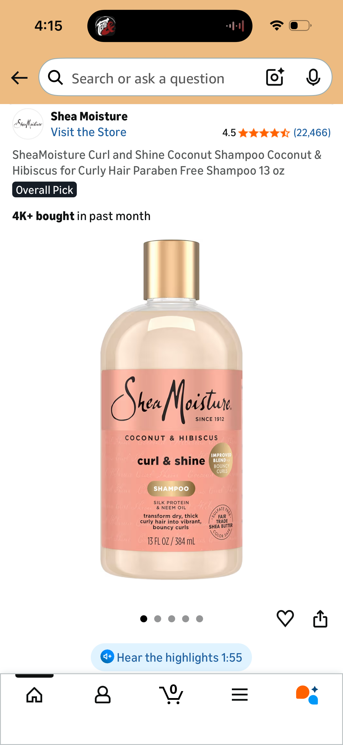 SheaMoisture Curl and Shine Coconut Shampoo Coconut & Hibiscus for Curly Hair Paraben Free Shampoo 13 oz