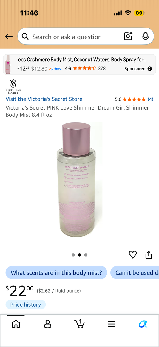 Victoria's Secret PINK Love Shimmer Dream Girl Shimmer Body Mist 8.4 fl oz